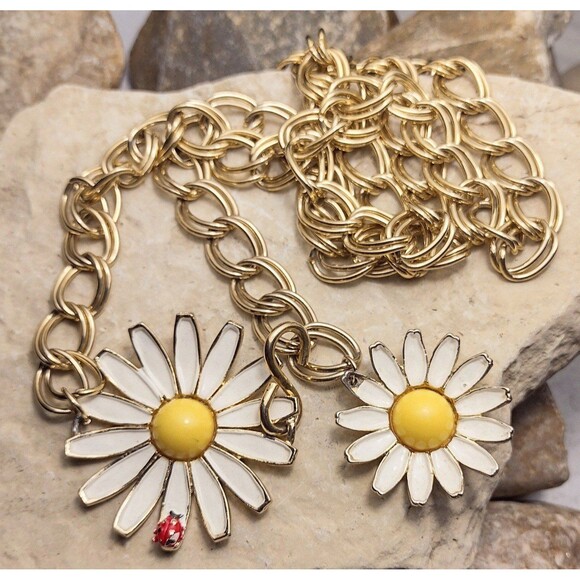 Vintage Weiss Sunny Daisy Enamel Chain Link Belt Necklace Rare main image 10